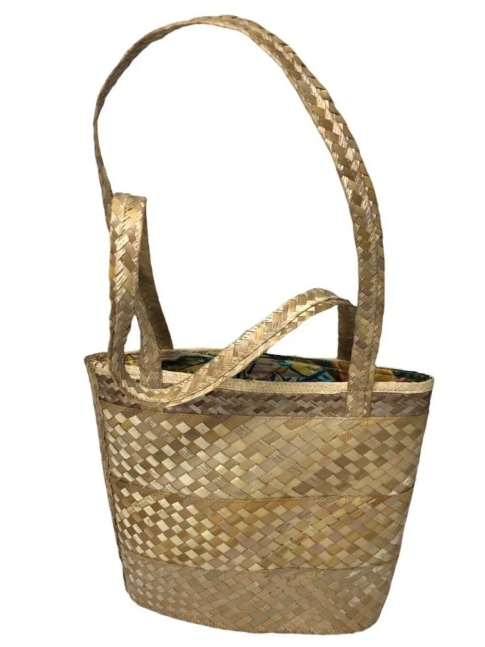 Bahamas Handwoven Straw Tote Bag Purse Floral Flip Flops Beads Lined Cruise Vtg